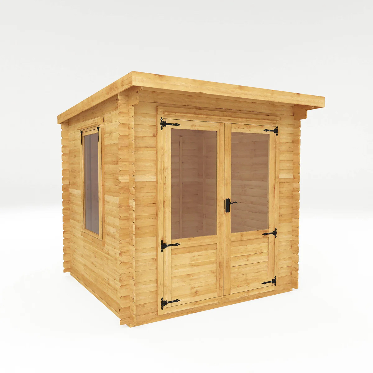 Timber Pent Sussex Log Cabin with glazed double doors and side window